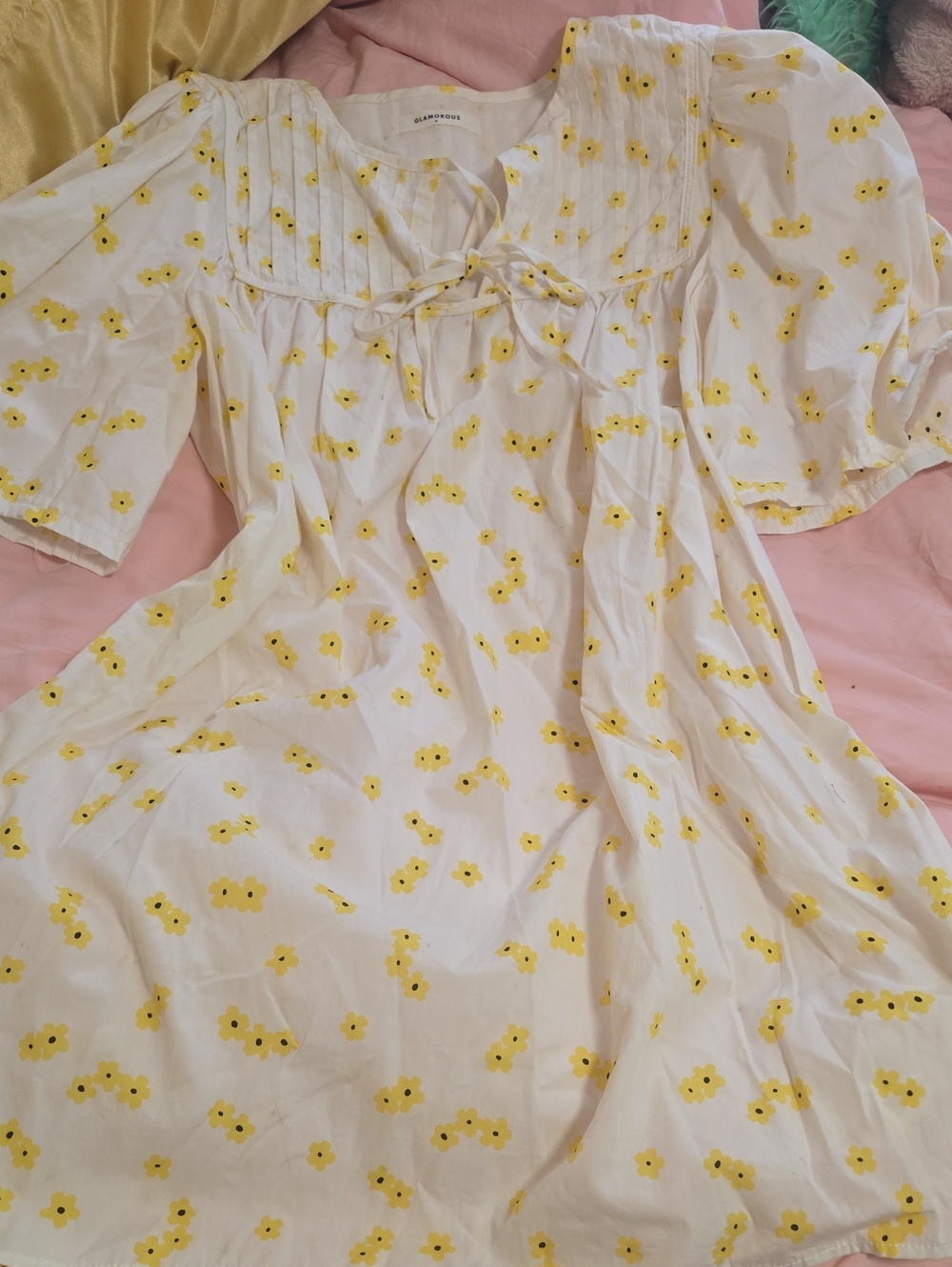 GLAMOROUS BRAND White Dress with Yellow Floral Print.